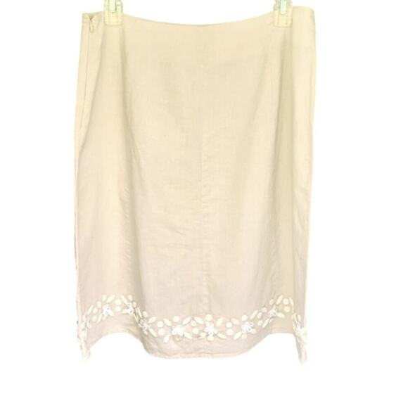 Willi Smith Dresses & Skirts - Willi Smith Natural Linen Cotton Blend A Line Skirt Shell Ribbon Embellishment 8